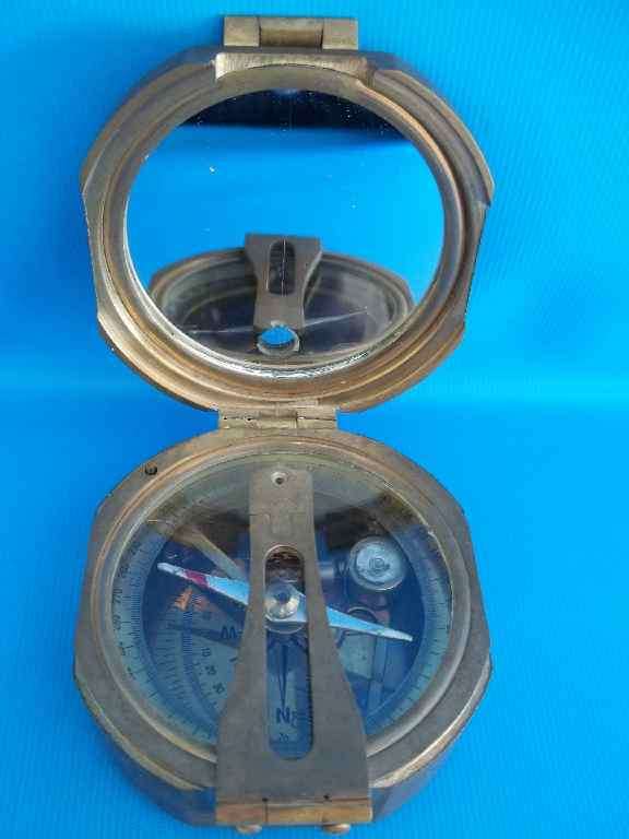 Antique Brass Natural Sine Compass, Hanley London + Original Wooden Box