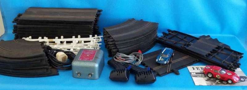 BARGAIN! 1960's Scalextric Set + 2 Monogram Slot Cars, Remotes, Transformer & 47 Tracks!!!