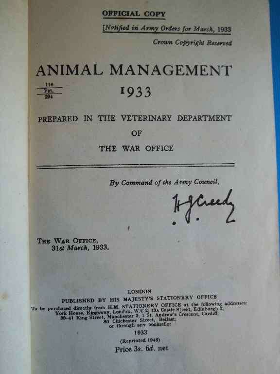 Animal Management 1933 +Manual Of Horsemastership,Equitation & Animal Transport 1937- The War Office