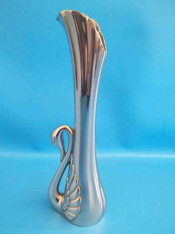 Stylish Nickel (?) Art Deco Swan Vase - Height 18cm