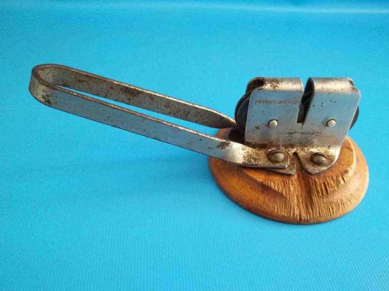 Vintage Knife Sharpener On A Wooden Base - Length 17cm