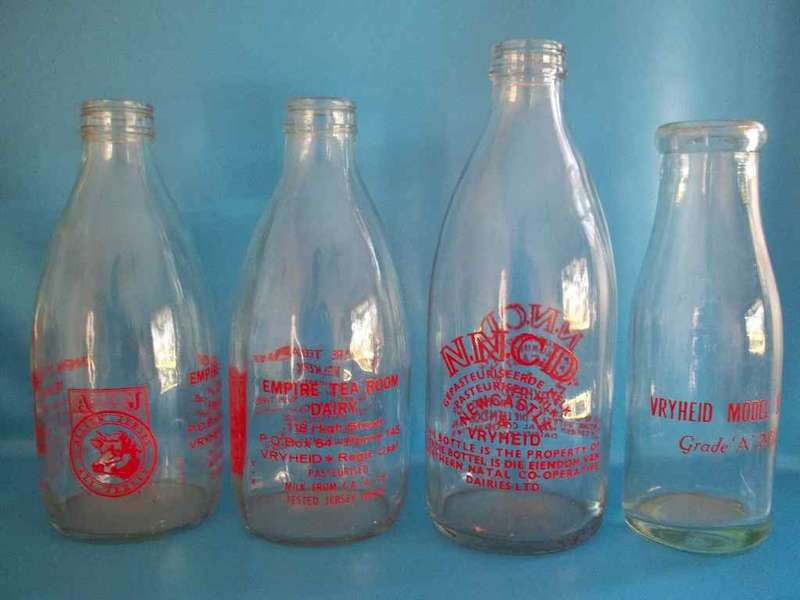 4 X Vintage Milk Bottles From Assorted Dairies In Vryheid
