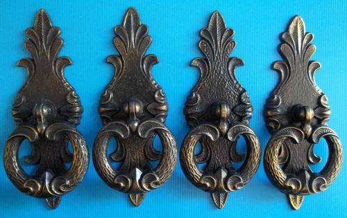 4 X Attractive Brass Reproduction Vintage Door Handles, Ideal For Furniture Restoration - 11cm/4cm