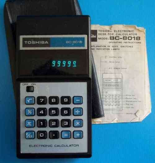 1978 Toshiba BC-8018 Green LCD Electronic Calculator + Original Cover & Instructions - Working!