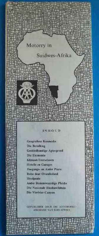 Automobile Association (AA) Motorry In Suidwes-Afrika Map (Afrikaans)