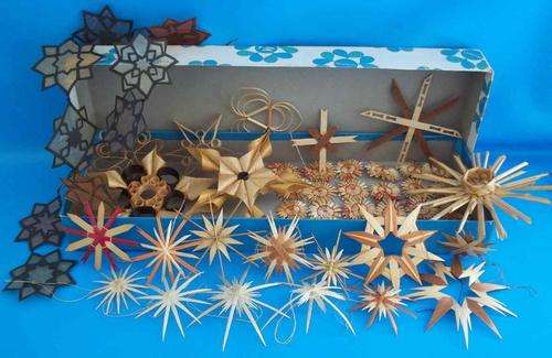 Delightful & Interesting Beautifully Crafted Straw, Paper & Light Wood Christmas Ornaments,48 Piece