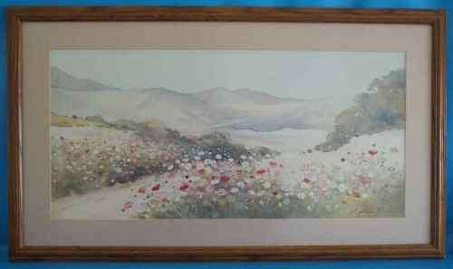 Lovely Original Cynthia Ball Watercolour Framed Behind Glass - Print Size 72cm/42cm