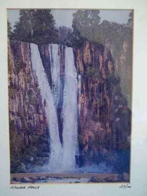 Howick Falls 27/100 Signed Numbered Print - Robert Curwen Framed Behind Glass, Frame Size 22cm/27cm