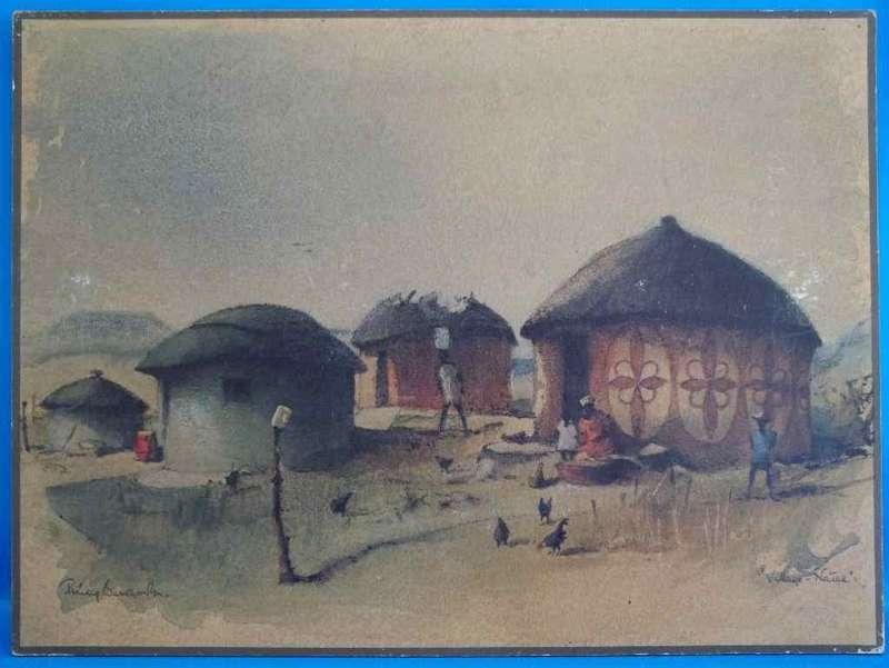 Philip Bawcombe - Village, Natal, Print On Board - 28,5cm/38,5cm