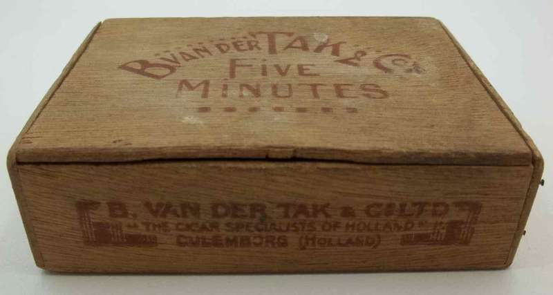 B Van Der Tak & Co "Five Minutes" Wood Cigar Box - 14cm/10cm/4cm