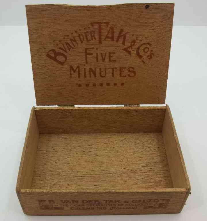 B Van Der Tak & Co "Five Minutes" Wood Cigar Box - 14cm/10cm/4cm