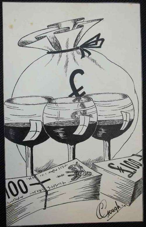 Original C Gough Cartoon Drawing - 22cm/12,5cm