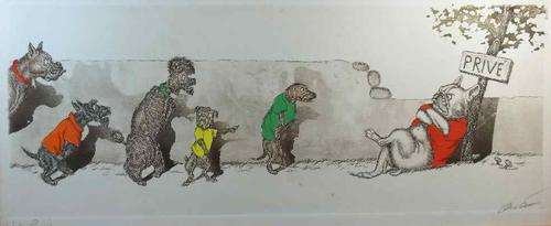 3 X Boris O' Klein Signed & Hand Coloured Dirty Dogs Of Paris Prints (Each 44cm/18cm)