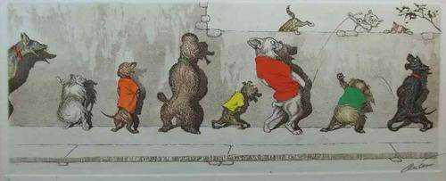 3 X Boris O' Klein Signed & Hand Coloured Dirty Dogs Of Paris Prints (Each 44cm/18cm)