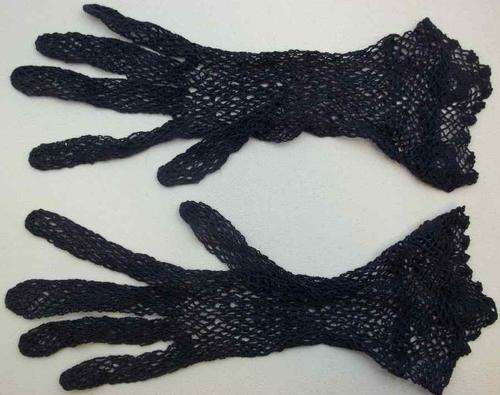 Very Finely Crocheted Vintage Navy Lace Gloves - Size XS