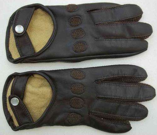 Vintage Dark Brown Leatherette Gloves With Knit Detail - Size S