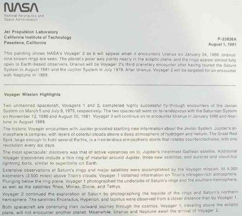 NASA: Jet Propulsion Laboratory Glossy Print: Voyager 2 Encounters Uranus