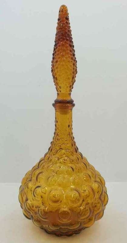 Vintage c1970's Decorative Dark Yellow Glass Bottle - Height 40cm