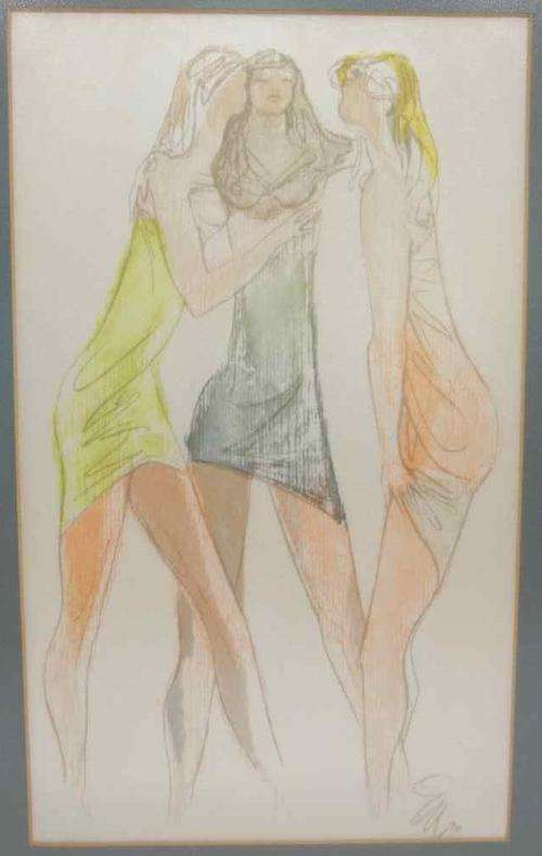 Fantastic Ernest Ullman(1900-1975) Watercolour On Silk Framed Behind Glass; Painting Size 27cm/18cm