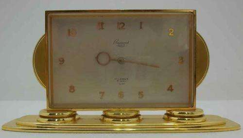Art Deco Polished Brass Rosemont Geneve 17 Jewels Swiss Made Clock ~ NOT WORKING