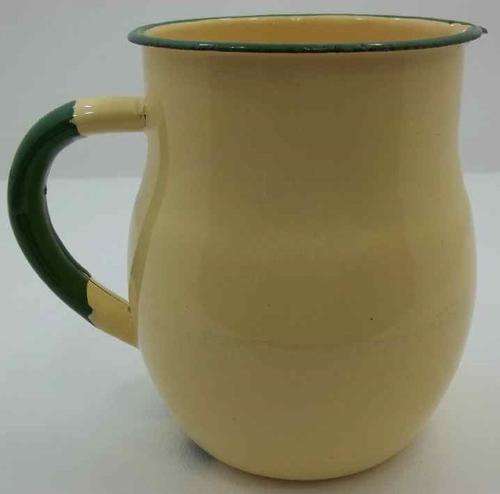 Butter Yellow/Green Rim Enamel Jug ~ Height 15cm