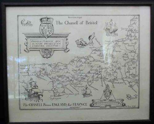 Septentrio The Chanell Of Bristol Map ~ Framed Behind Glass ~ Total Size 42cm/34cm
