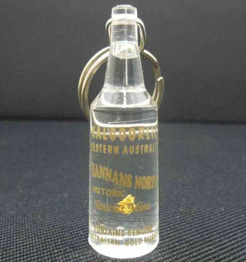 Kalgoorlie Western Australia Hannans North Tourist Mine Keyring, Contains Genuine Gold Nugget