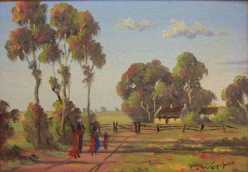 Stunning Little F Wort Oil On Board :Blue Gum Trees At Rosetta, Natal - 24,5cm/17cm
