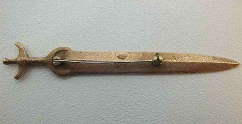 Gilded(?) N M Kopi Sword Brooch/Badge - Length 9,7cm