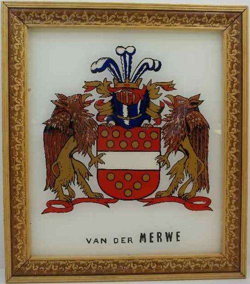 Vintage Painted Glass "Van Der Merwe" Crest - 42cm/37cm