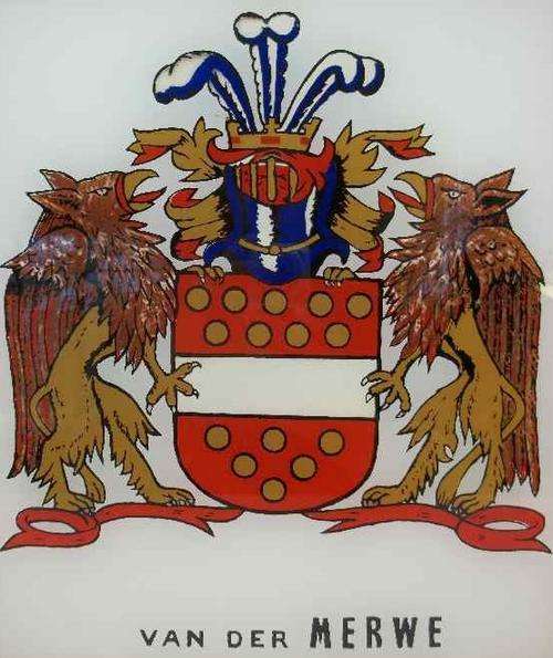 Vintage Painted Glass "Van Der Merwe" Crest - 42cm/37cm