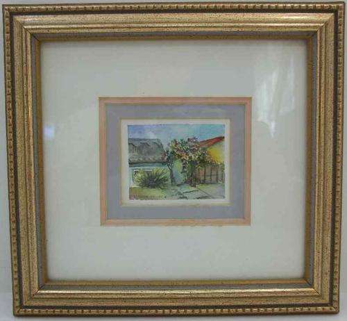 Framed Behind Glass Miniature Watercolour By SA Artist Margie Bowker - Painting Size 6,5cm/5cm