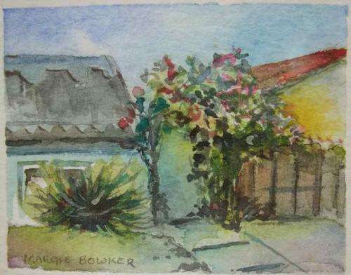 Framed Behind Glass Miniature Watercolour By SA Artist Margie Bowker - Painting Size 6,5cm/5cm