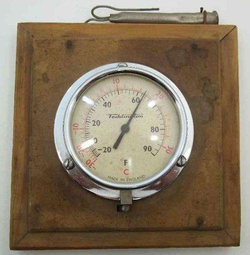 Vintage Teddington Thermometer, Made In England, Mounted On A Wooden Board - 23cm/21,5cm (Working)