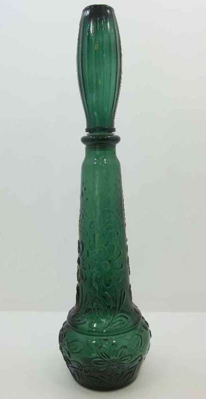 c1970's Tall Decorative Green Glass Bottle - Height 43cm