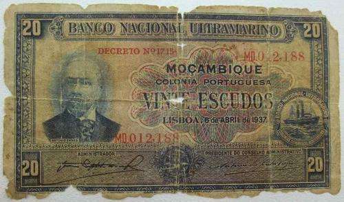 Banco National Ultramarino Mocambique Vinte Escudos 1937
