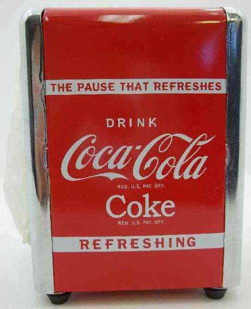 Coca Cola Tin Serviette Holder - Shanghai Huge Scents Factory - 14cm/10,5cm/9,5cm (Good Condition!)