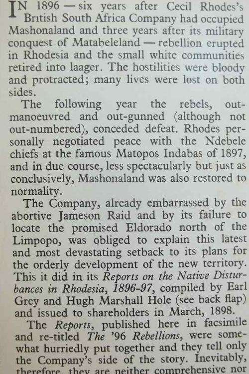 The '96 Rebellions: The British South Africa Company Reports On The Native Disturbances In Rhodesia, 1896-97 - Rhodesia Reprint Library Vol 2,1975