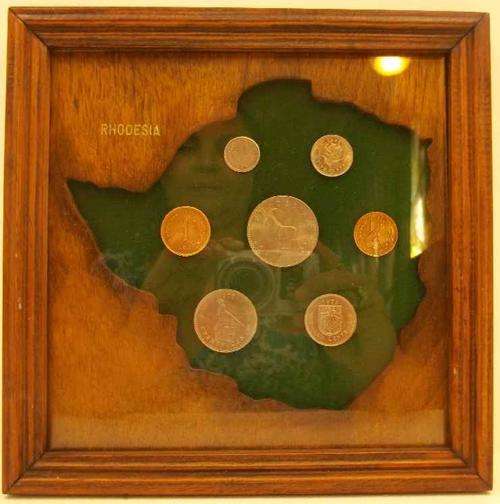Attractive Collection Of Rhodesia Coins Framed Behind Glass - Total Size 21cm/21cm