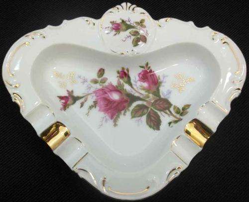 Lovely Decorative Floral Patterned Gold Rimmed Bone China Ashtray - 19cm/15,5cm