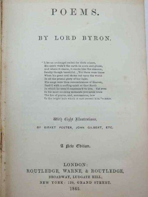 Poems By Lord Byron - London: Routledge, Warne & Routledge, 1865