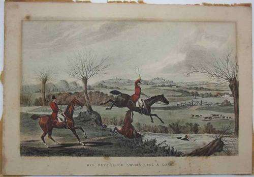 Antique Print "His Reverence Swims Like A Cork" - 31cm/21cm