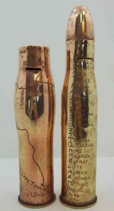 A Pair Of Carved Africa Based Trench Art WWII Brass Shells - Heights 26cm & 21cm