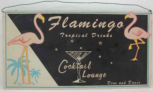 Vintage Flamingo Tropical Drinks Cocktail Lounge Metal Sign - 38cm/20cm