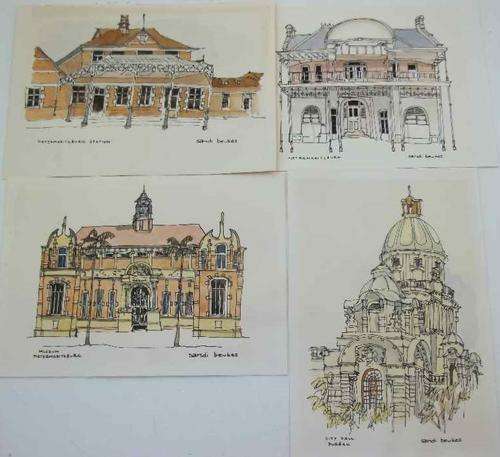 4X Sandi Beukes "Pietermarizburg" Watercolours, Each Measure 19cm/14cm