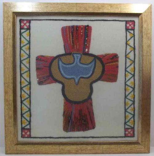 Beautiful Embroidered Cross Framed Behind Glass - 44cm/45cm