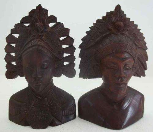 Pair Of Stunning Carved Wooden Heads - 17,5cm/10,5cm/5cm Each