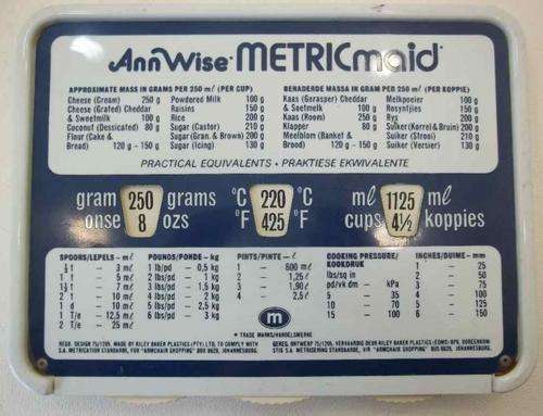 Vintage Ann Wise Metric Maid Measurements Chart - 23,5cm/18cm/2,5cm
