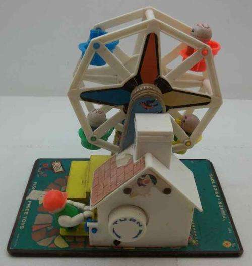 Vintage 1960's Fisher Price Toys 969 Musical Ferris Wheel, Working, One Figure Missing