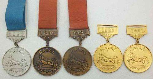 5X 1990/1 Gold/Silver/Brass Natal Shooting Medal - Diameter 5cm